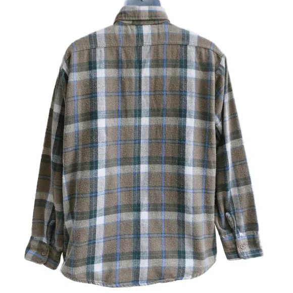 Vintage Flannel Shirt Ramsey Outdoor USA Neutrals Thick Plaid Chest Flap Pockets Men